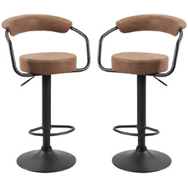 Hanna Brown Leather Bar Stools In Pair