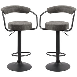 Hanna Grey Leather Bar Stools In Pair