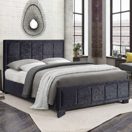 Hanover Fabric Double Bed In Black Crushed Velvet