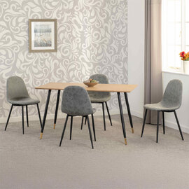 Hanover Oak Wooden Dining Table With 4 Alsip Grey Chairs