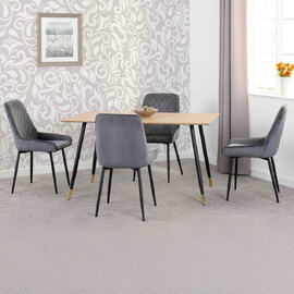 Hanover Oak Wooden Dining Table With 4 Avah Grey Chairs