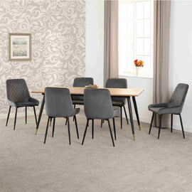 Hanover Oak Wooden Dining Table With 6 Avah Grey Chairs