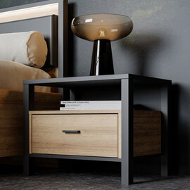 Harbor Wooden Bedside Cabinet With 1 Drawer In Matt Black And Oak