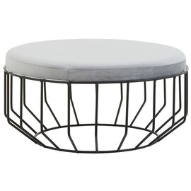 Harbor Round Velvet Seat Stool With Black Metal Caged Base