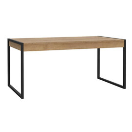 Harbor Wooden Dining Table Rectangular In Matt Black And Oak