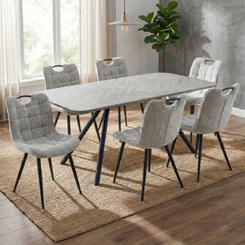 Harmony Grey Wooden Dining Table with 6 Biscuit Chairs