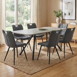 Harmony Grey Wooden Dining Table with 6 Dark Grey Chairs