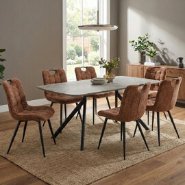 Harmony Grey Wooden Dining Table with 6 Rust Chairs