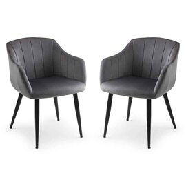 Harnio Grey Velvet Dining Chairs with Black Legs in Pair