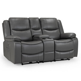 Harris Faux Leather Electric Recliner 2 Seater Sofa In Grey