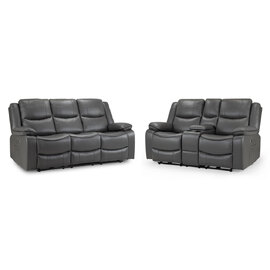 Harris Faux Leather Electric Recliner 3+2 Seater Sofa Set In Grey