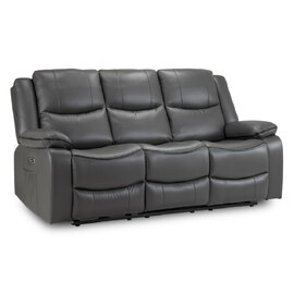 Harris Faux Leather Electric Recliner 3 Seater Sofa In Grey