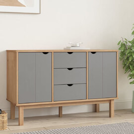 Harrow Wooden Sideboard With 2 Doors 3 Drawers In Grey Brown