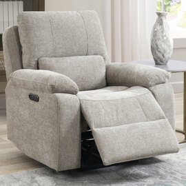 Harsel Fabric Electric Recliner 1 Seater Sofa in Fossil