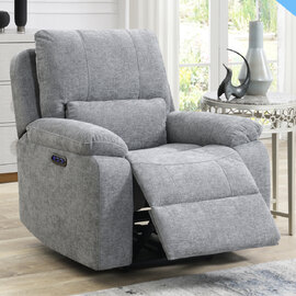Harsel Fabric Electric Recliner 1 Seater Sofa in Granite