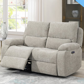 Harsel Fabric Electric Recliner 2 Seater Sofa in Fossil