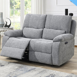 Harsel Fabric Electric Recliner 2 Seater Sofa in Granite