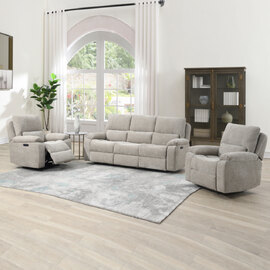 Harsel Fabric Electric Recliner 3+1+1 Seater Sofa in Fossil