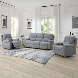 Harsel Fabric Electric Recliner 3+1+1 Seater Sofa in Granite