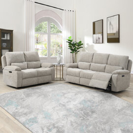 Harsel Fabric Electric Recliner 3+2 Seater Sofa in Fossil