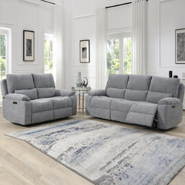 Harsel Fabric Electric Recliner 3+2 Seater Sofa in Granite