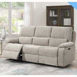 Harsel Fabric Electric Recliner 3 Seater Sofa in Fossil