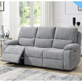 Harsel Fabric Electric Recliner 3 Seater Sofa in Granite