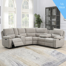 Harsel Fabric Electric Recliner Corner Sofa in Fossil