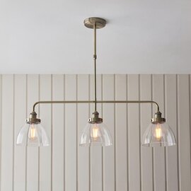 Hartford 3 Light Glass Pendant Ceiling Light In Antique Brass