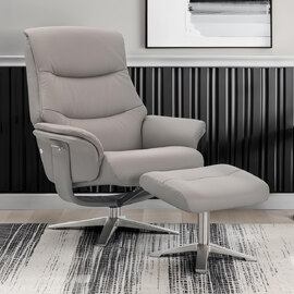 Haslet Faux Leather Recliner Chair With Stool In Platinum