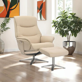 Haslet Leather Recliner Chair with Stool in Cafe Latte