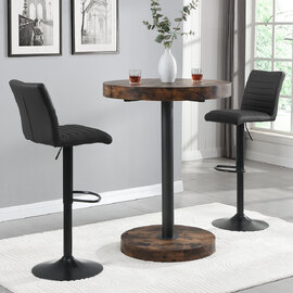 Havana Rustic Oak Bar Table With Black Base 2 Ripple Black Stools