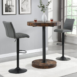 Havana Rustic Oak Bar Table With Black Base 2 Ripple Grey Stools