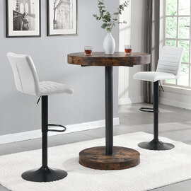 Havana Rustic Oak Bar Table With Black Base 2 Ripple White Stools