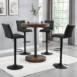 Havana Rustic Oak Bar Table With Black Base 4 Ripple Black Stools