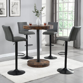 Havana Rustic Oak Bar Table With Black Base 4 Ripple Grey Stools