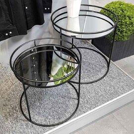 Havre Two Glass Top End Tables With Metal Base In Black