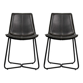 Holland Charcoal PU Leather Dining Chairs With Black Frame In Pair