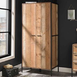 Haxtun Wooden Wardrobe With 2 Doors And Metal Frame - Distressed Oak