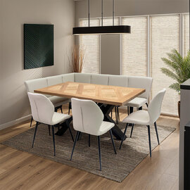 Hazen Oak Veneer Dining Table with 3 Sirel Stone Chairs and Wesin Bench
