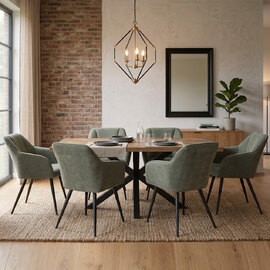 Hazen Oak Veneer Dining Table with 6 Mint Green Chairs