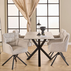 Hebron Ceramic Dining Table With 4 Downey Beige Chairs In White