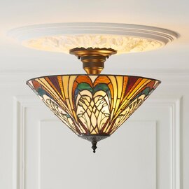 Hector 3 Lights Tiffany Glass Semi Flush Light In Satin Black