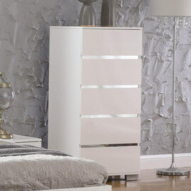 Helena High Gloss Chest Of 5 Drawers Narrow In White