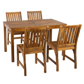 Helena Outdoor Rectangular Solid Acacia Wood Dining Table with 4 Side Chairs in Brown