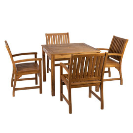 Helena Outdoor Square Solid Acacia Wood Dining Table with 4 Armchairs in Brown