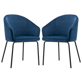 Helga Blue Velvet Dining Chairs With Black Frame In Pair