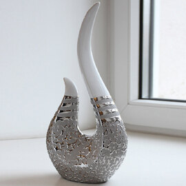 Helion Ceramic Striped Sculpture in Silver and White
