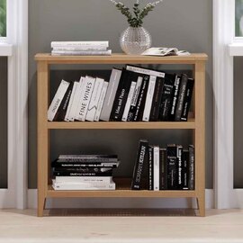 Helvane Solid Wood Bookcase with 2 Shelves in Oak