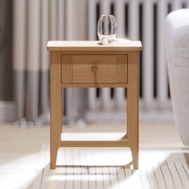 Helvane Solid Wood Side Table with 1 Drawer in Oak